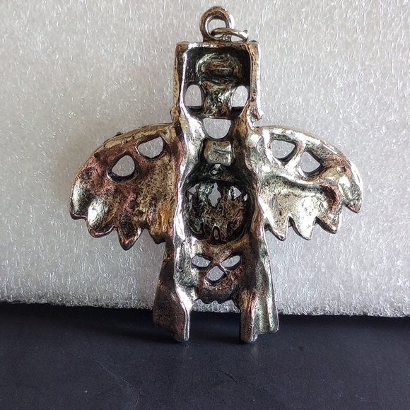 Vintage Navajo Silver plated Kachina Eagle Dancer Pendant Large Signed B.J. - Picture 5 of 7